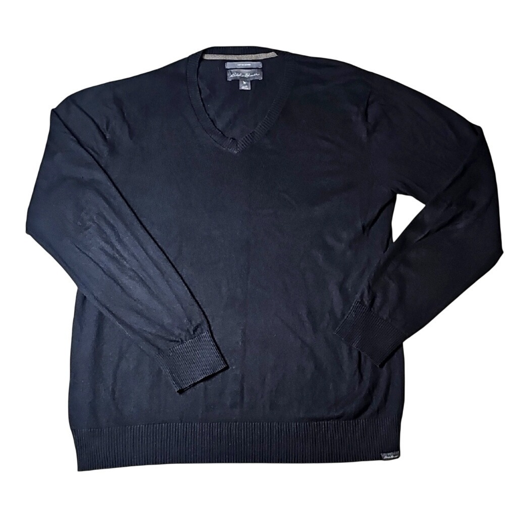 Eddie Bauer Men's Black V-Neck Sweater Cotton Merino Wool  Capsule Layering Lg T